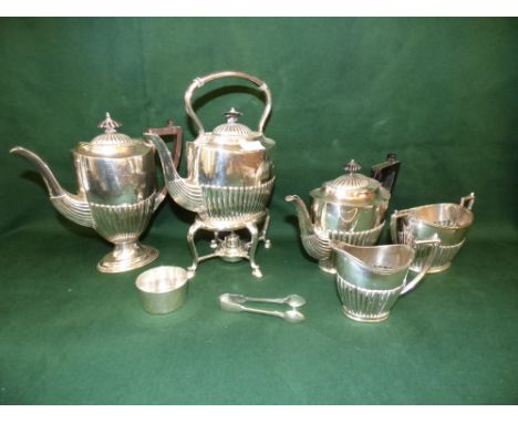 EPNS 5 piece tea/coffee service, and pair plated tongs