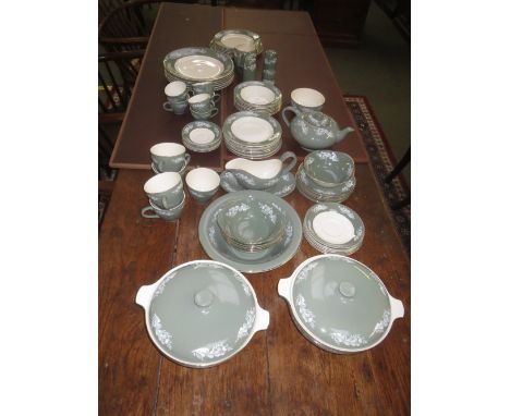 Brass ceiling light and quantity of mixed shadesLord Nelson Pottery part dinner, tea/coffee service, pair of curtains.