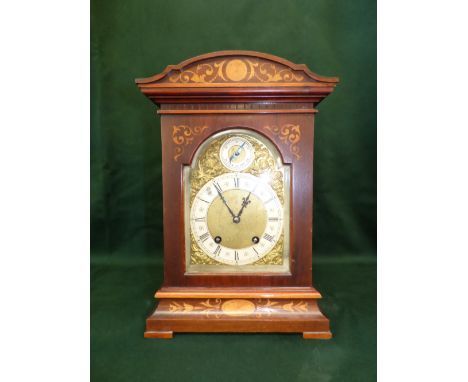 Edwardian walnut bracket clock with inlaid decoration and 8 day striking movement