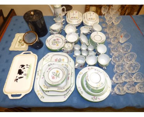 Spode Summer Palace part dinner service, assorted cut glass drinking glasses and 2 slate coolers