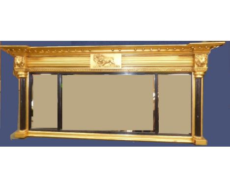 Regency giltwood triptic over mantel mirror 68cm H x 150cm W
