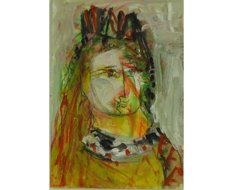 Elisabeth Collins, oil/charcoal on board, abstract portrait, 10" x 7", framed.
