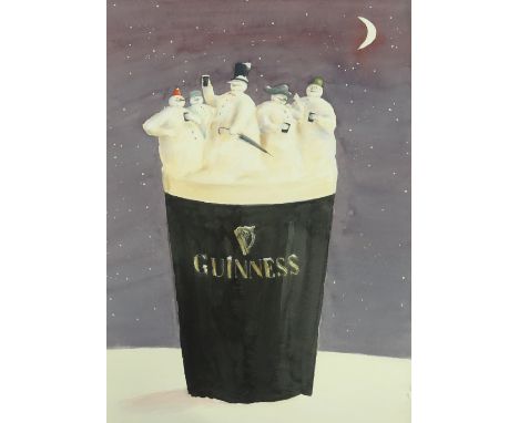 Michael O'Shaughnessy, mixed media watercolour/pastel, illustration for Guinness, unsigned, 28.5" x 20", unframed.