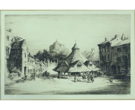 Paul Paeschke, etching, Tower Bridge, signed in pencil, plate size 7.5" x 9" and Sidney Tushingham, etching, village scene, s