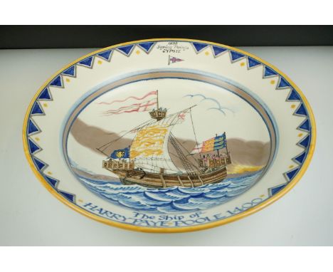 Large Poole Pottery ' The Ship of Harry Paye Poole 1400 ' Wall Bowl / Charger, the bowl decorated with the galleon, also insc