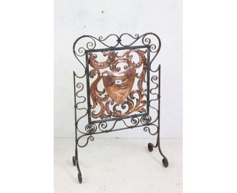Arts and Crafts Copper and Wrought Iron Firescreen in the manner of John Pearson, 54cm wide x 83cm high 