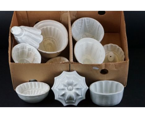 Approximately 12 Late 19th / Early 20th century White Ceramic Jelly / Food Moulds 