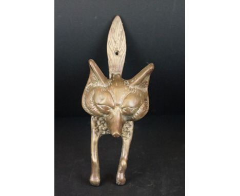 Brass Fox Head Door Knocker, 25cm high 