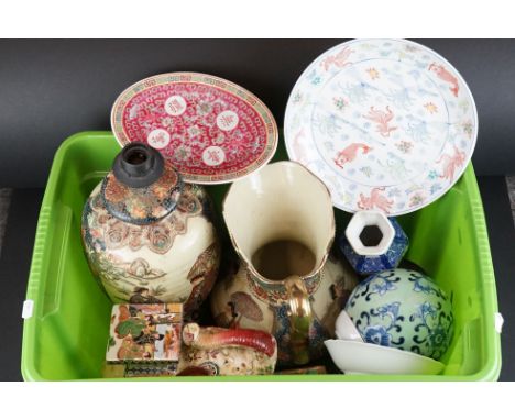 Collection of Contemporary Oriental Ceramics including Satsuma style Lamp Base, Elephant Plant Stand, Large Jug, etc 