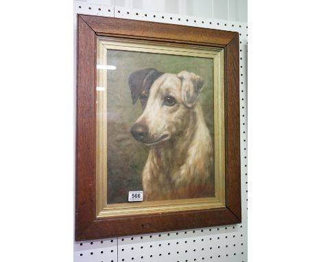 Oil painting portrait of a Jack Russell terrier, contained in an oak frame 