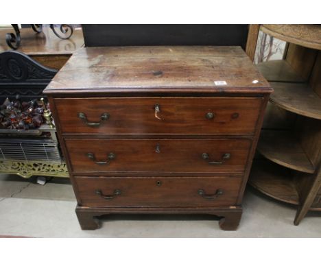 Small George III Mahogany Chest of Three Long Drawers raised on tall bracket feet, with two keys, 77cm wide x 78cm high (a/f)