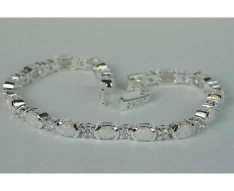 Silver CZ &amp; opal line bracelet 