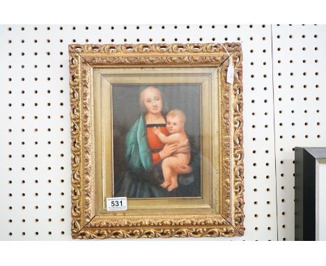 Pierced gilt framed oil painting portrait of Madonna and child 