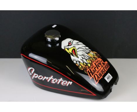 A Harley Davidson Sportster fuel / petrol tank complete with cap and tap. 