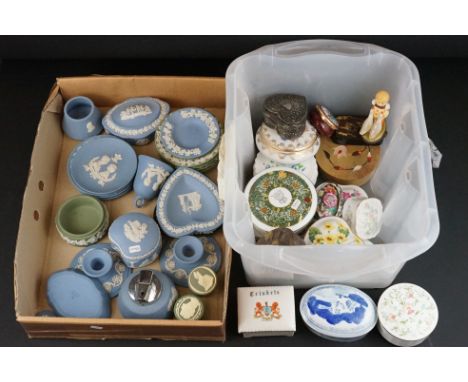 Over 20 items of Small Wedgwood Jasperware items including Pale Blue and Green together with approximately 16 Trinket Boxes i
