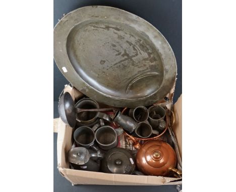 Collection of Metalware including William Soutter &amp; Sons Copper Tea Pot, Copper Cooking Pot, Large Metal Ladle plus Pewte