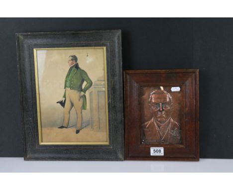 Framed antique portrait of a distinguished 18th century gentleman, together with a vintage copper relief portrait of Rt Hon J