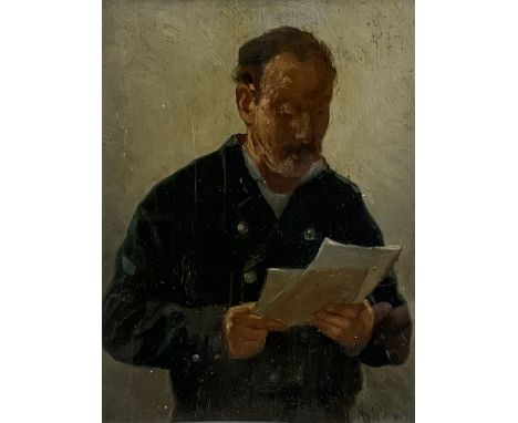 Alfred Emile Leopold Stevens (Belgian/British 1823-1906): Reading a Letter probably a Self Portrait, oil on panel signed 23cm