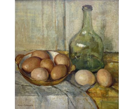 Mary Remington (British 1910-2003): Still Life of Eggs on a Table, oil on board signed 33cm x 31cm