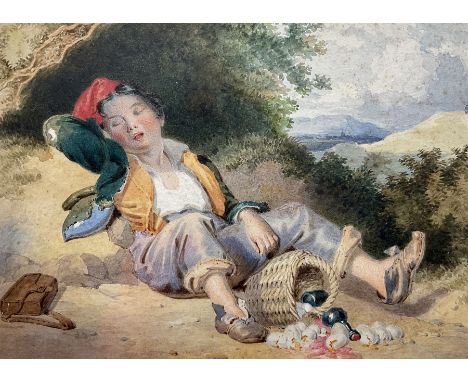 R Harrier (Continental 19th century): The Tired Messenger, watercolour signed verso 19cm x 26cm