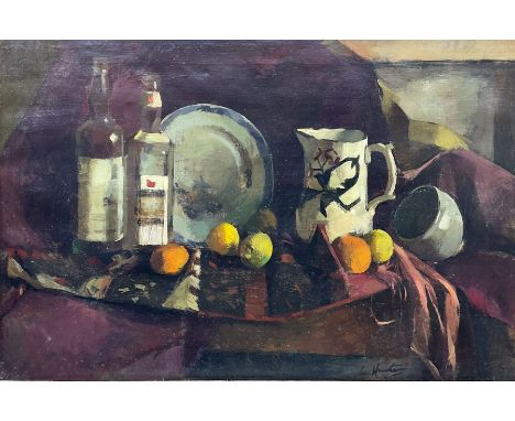 Circle of George Leslie Hunter (Scottish 1877-1931): Still Life with Fruit, oil on canvas signed 50cm x 75cm Provenance: with