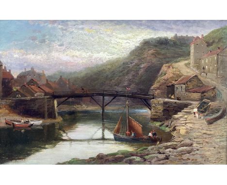 Walter Stuart Lloyd (British fl.1875-1929): The Old Bridge Staithes Beck, oil on canvas signed and dated 1897, 34cm x 53cmCon