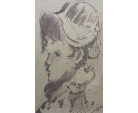 Attrib. Édouard Manet (French 1832-1883): Woman in a Hat, watercolour signed with initialsNotes: for composition and subject,