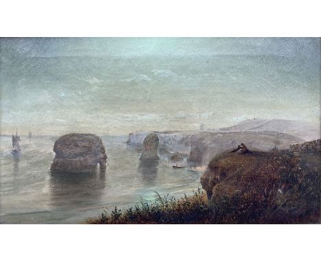 Robert Jobling (Staithes Group 1841-1923): Figures on the Clifftop overlooking Sea Stacks, oil on canvas signed and dated '18