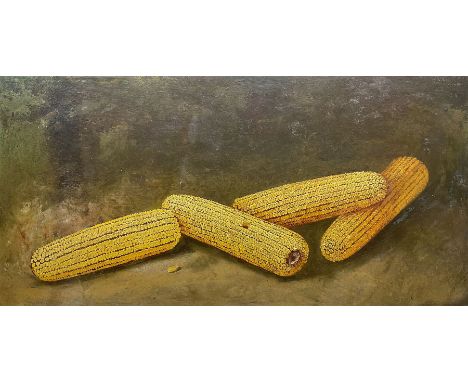 Alfred Montgomery (American 1857-1922): Still Life of Corn on the Cob, oil on board indistinctly signed l.l., inscribed verso