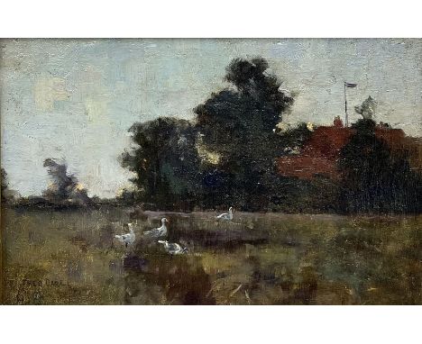 Frederick (Fred) Dade (British 1874-1908): 'Evening Reed Farm', oil on canvas signed, titled with artist's address 'Paradise 