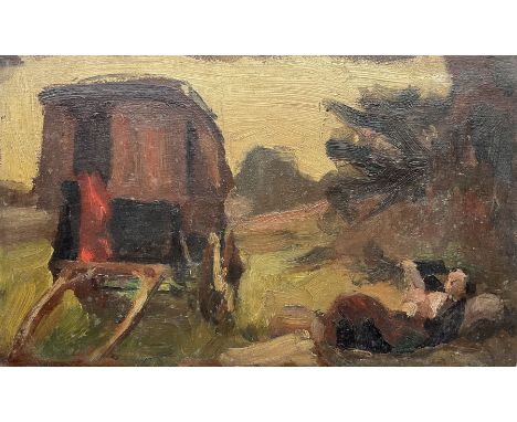 Impressionist School (Early 20th century): 'Resting Gypsy', oil on panel unsigned, inscribed 'Alfred Munnings' and titled ver