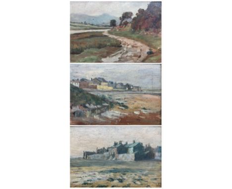 Attrib. Tom Campbell (Scottish 1865-1943): 'Ravenglass' Scenes, set three oils on panel, each signed with monogram titled and