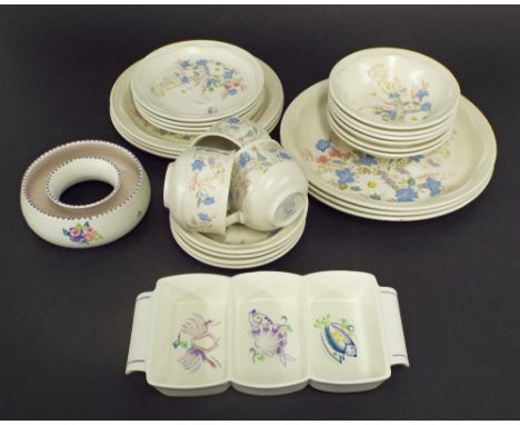 Poole Pottery to include a three sectioned hors d'oeuvre dish, a posy ring and a part tea and dinner service decorated in the