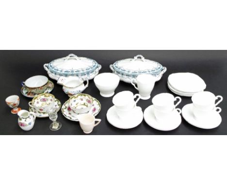 Royal Stafford white tea service for six; together with a small quantity of mixed porcelain to include a pair of lidded turee