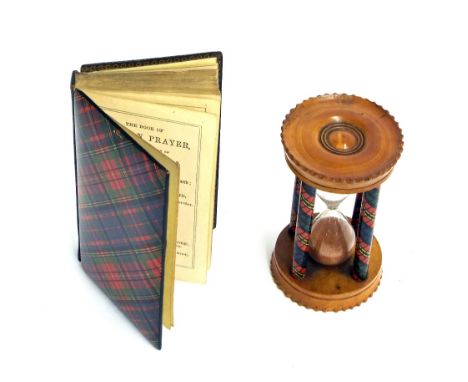 Tartan Ware 'Albert' bound 'The Common Prayer' book, 4" x 2.25"; also a Tartan Ware egg timer, 3.25" high (2)