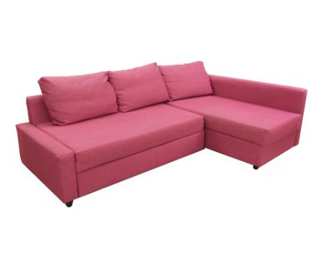 Ikea 'Friheten' corner sofa-bed, in Fuchsia upholstery, 91" long, 60" deep, 26" high  (good condition, retails £395)