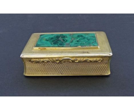 Fine early Victorian silver-gilt engine turned snuff box of rectangular form inset to the top with malachite, maker Charles R