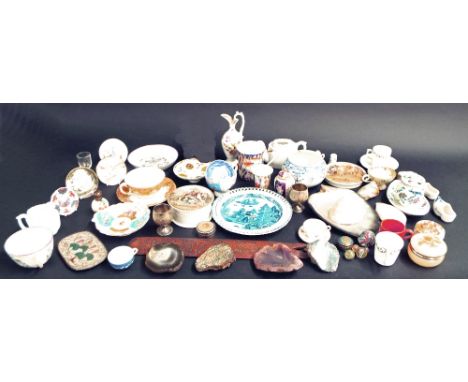 Assorted decorative English & Continental porcelain including Dresden and Royal Worcester, two Pratt Ware pot lids, Pearl War