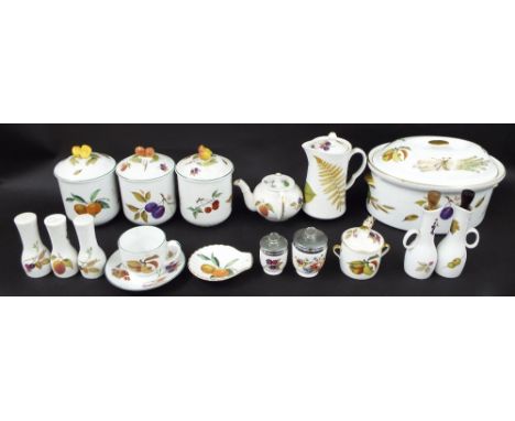 Extensive collection of Royal Worcester 'Evesham' porcelain table wares, including a large lidded tureen, three lidded jars, 