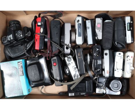 A Tray of Compact Cameras, manufacturers include Minolta, Pentax, Canon, Vivitar and other examples