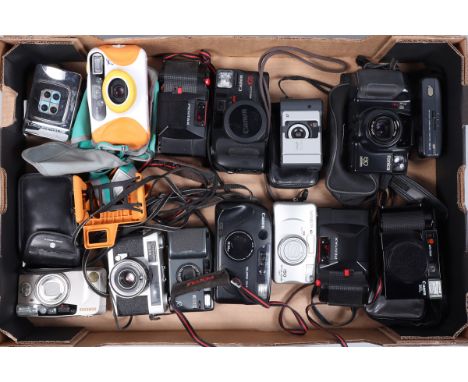 A Tray of Compact Cameras, maunfacturers include Canon, Pentax, Konica and other examples