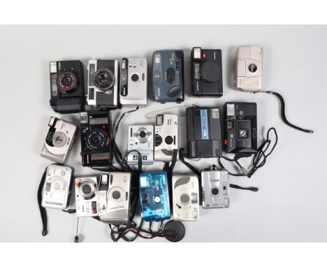 A Tray of Compact Cameras, manufacturers include Kodak, Canon, Nikon, Halina and other examples