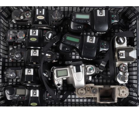 Nine  Nikon Camera Bodies, two Nikon EM, Shutters fire, otherwise untested, a Nikkormat EL, winder jammed, a F-301, F-801, tw