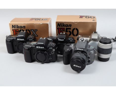 Nikon Camera Bodies, a Nikon F50, untested, body G, in maker's box, a F90X, damage to battery compartment, A/F, in maker's bo