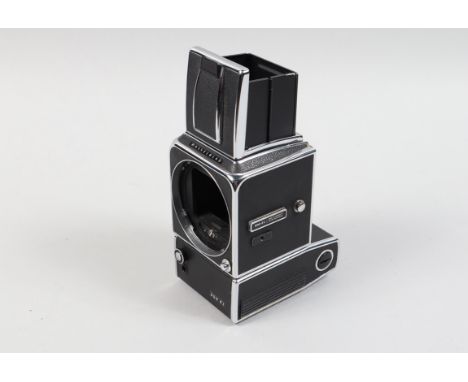 A Hasselblad 500EL Camera Body,  chrome, serial no UHE 18792, untested, body G, some scratches to tripod plate, with waist le