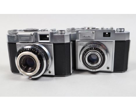 Two Zeiss Ikon Cameras, a Contina II a, 527/24, shutter sluggish on slow speeds, meter responsive, body G, with 45mm f/3.5 No