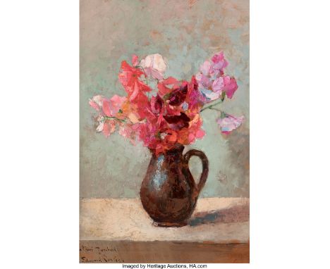 Edouard-Léon Cortès (French, 1882-1969)Bouquet de pois de senteurOil and tempera on panel19-3/4 x 13-3/8 inches (50.2 x 34.0 