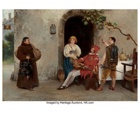 Antonio Rotta (Italian, 1828-1903)A visit from the friarOil on panel13-3/4 x 20 inches (34.9 x 50.8 cm)Signed and inscribed l