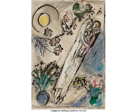 Marc Chagall (French/Russian, 1887-1985)Esquisse pour "Les fiancés à l'oiseau" (Le mariage), circa 1960Pastel, oil, India ink