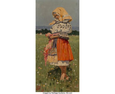 Joza Uprka (Czech, 1861-1940)Slovácké d?v?e (Slovak girl), 1912Oil on panel20-3/4 x 9-3/4 inches (52.7 x 24.8 cm)Signed with 